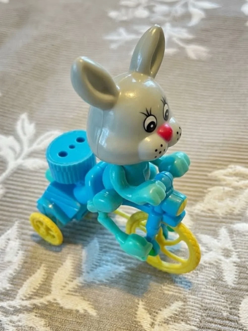 Vintage Easter Bunny Wind Up Toy Plastic Tricycle Rabbit